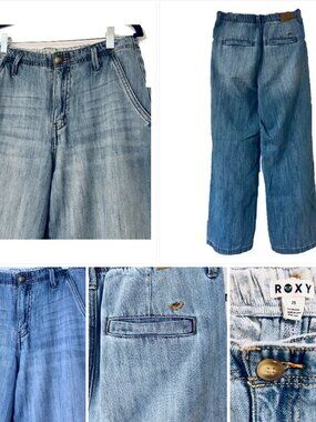 ROXY Wide Leg Jeans Size 25 Light Wash Denim 30” Inseam
